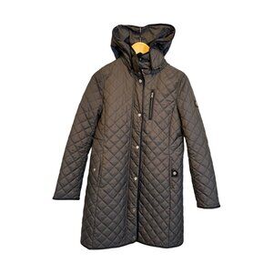 Ralph Lauren by LRL Petite Hooded Quilted Coat, Sz Small Faux Leather Trim Brown
